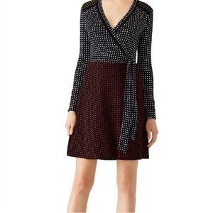 Diane von Furstenberg Ferma mixed dot print silk jersey long sleeve wrap dress